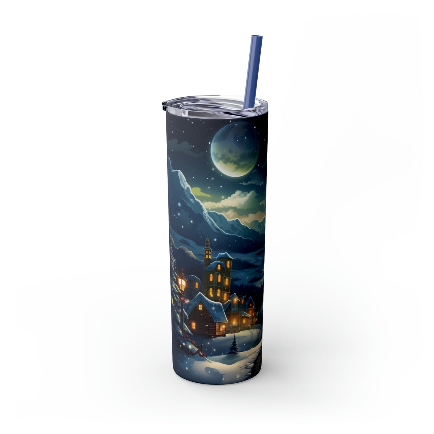 ~Christmas Moon~ Christmas Skinny Tumbler with Straw, 20oz