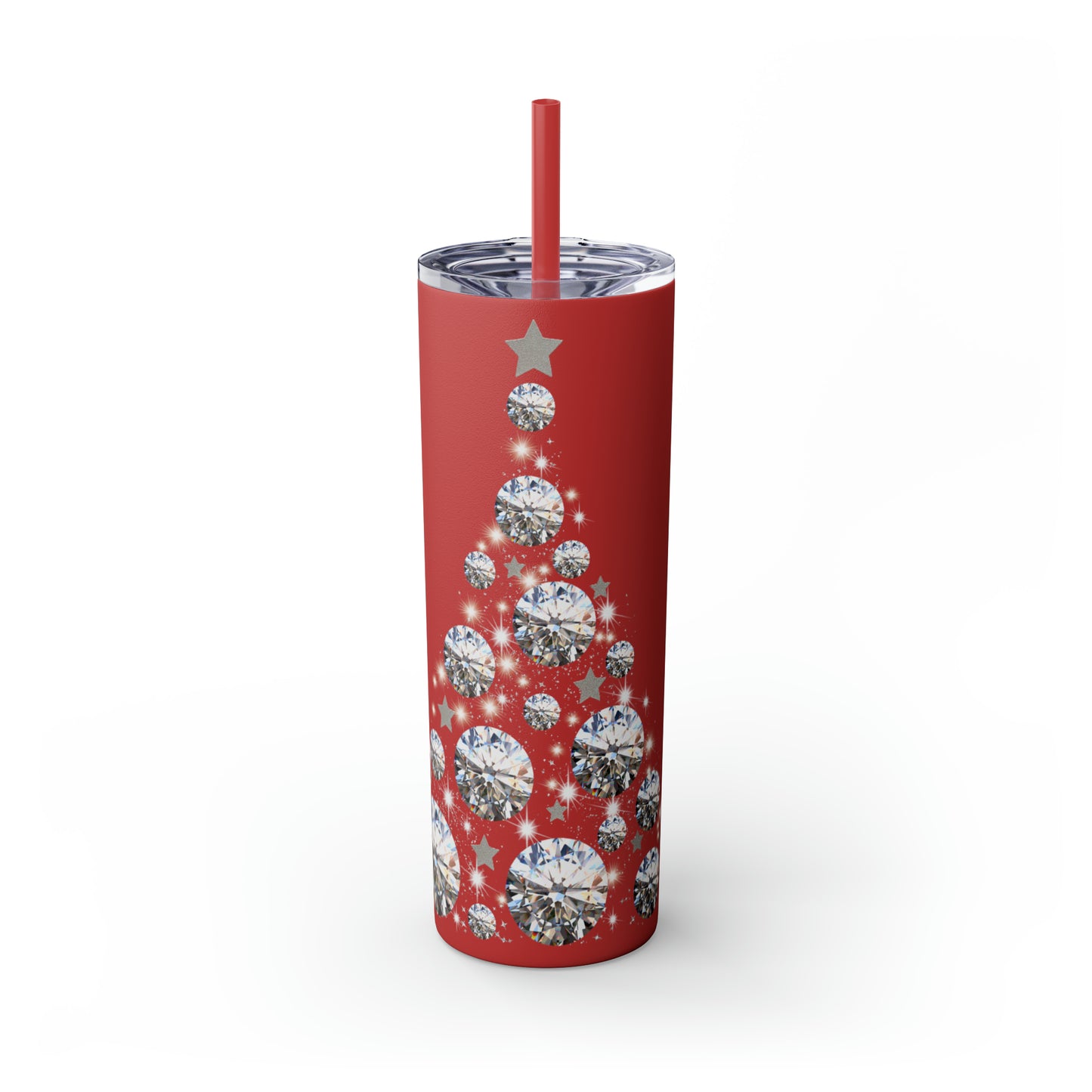 ~Glitter Tree~ Christmas Skinny Tumbler with Straw, 20oz