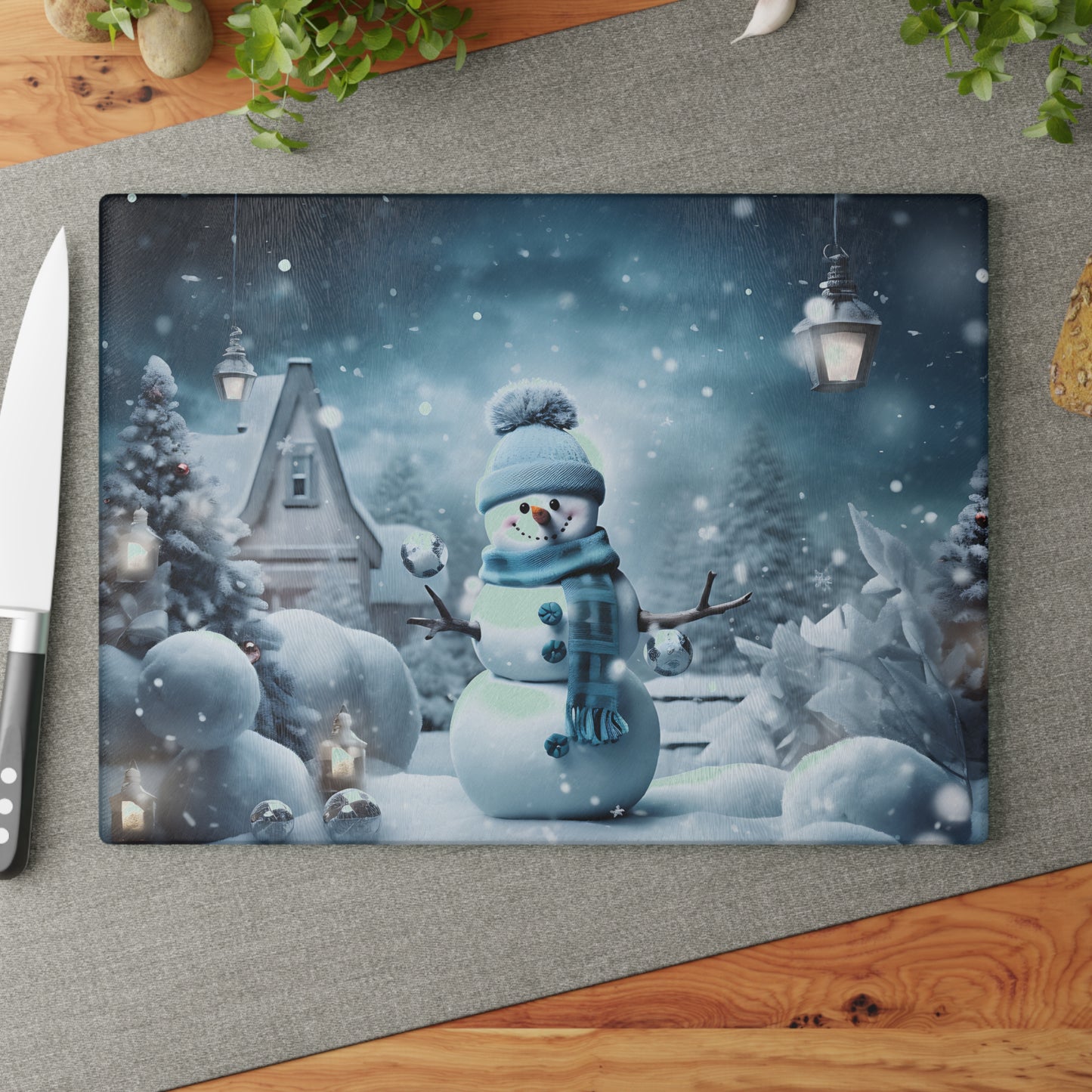 ~Blue Christmas Too~ Glass Cutting Board