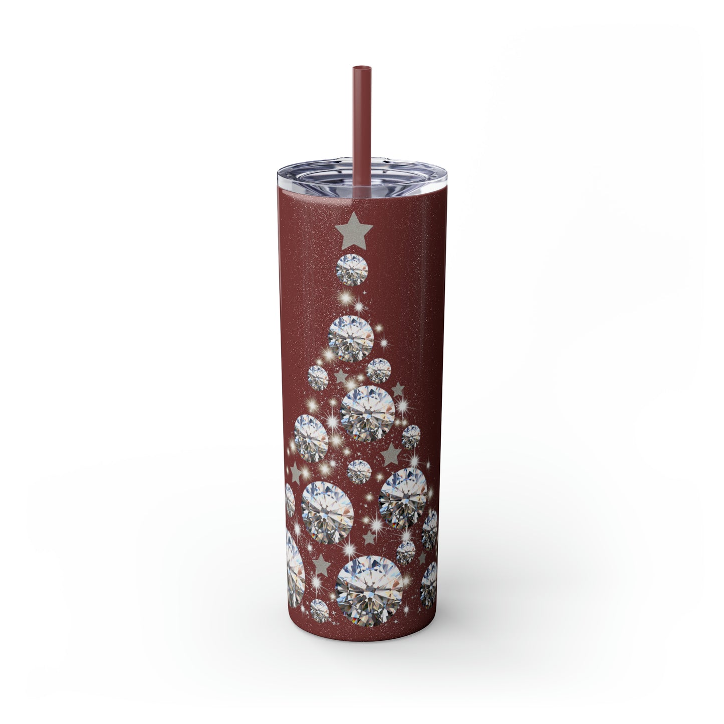 ~Glitter Tree~ Christmas Skinny Tumbler with Straw, 20oz
