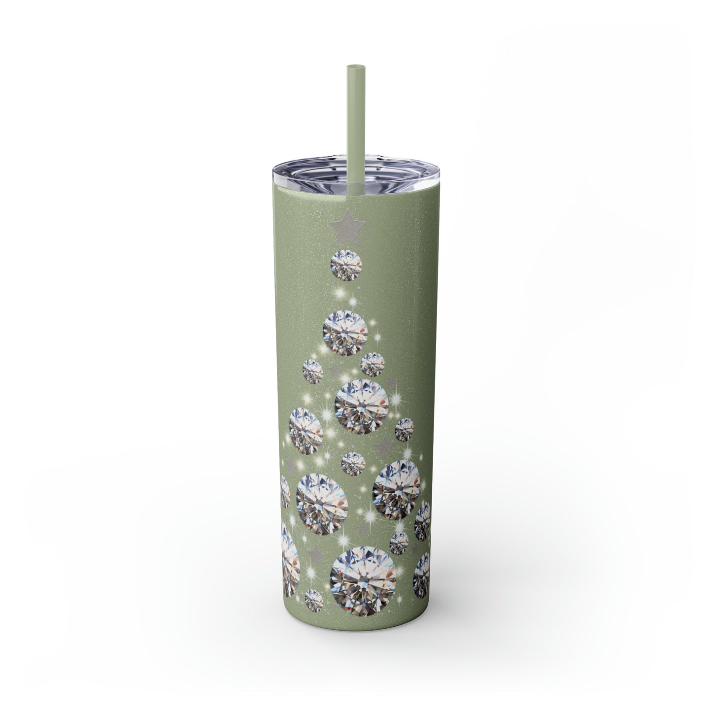 ~Glitter Tree~ Christmas Skinny Tumbler with Straw, 20oz
