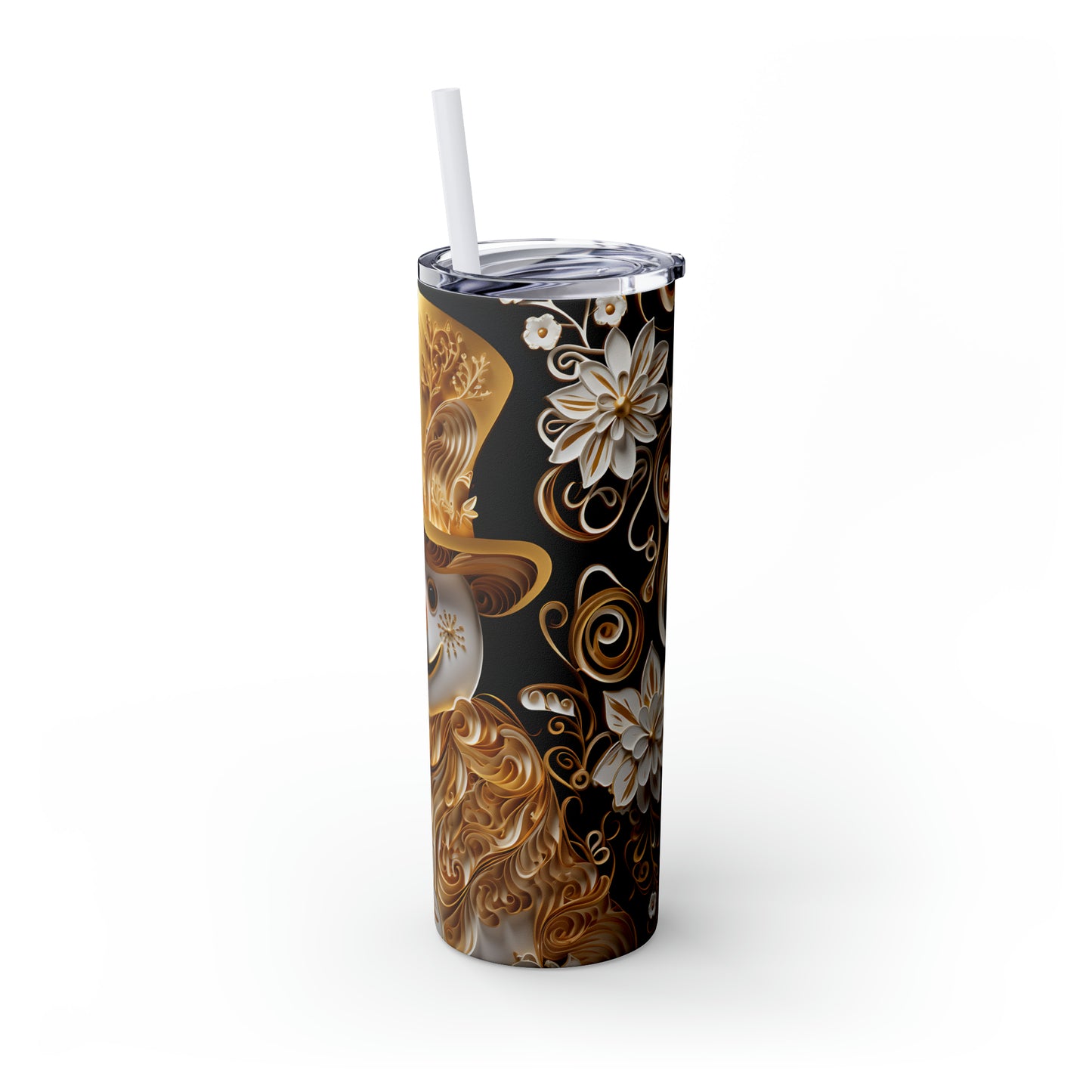 ~Gold Snowman~ Christmas Skinny Tumbler with Straw, 20oz