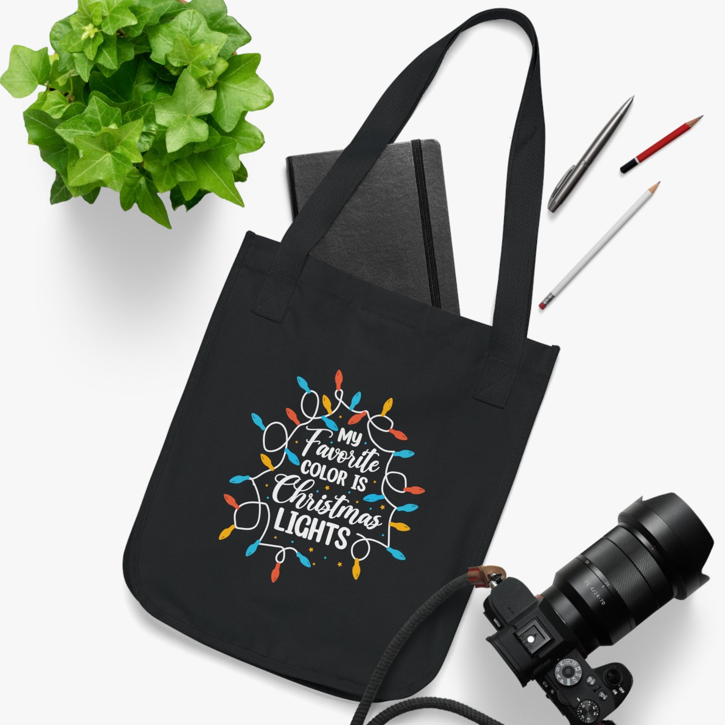 ~My favorite Color is Christmas Lights~ Christmas Organic Canvas Tote Bag