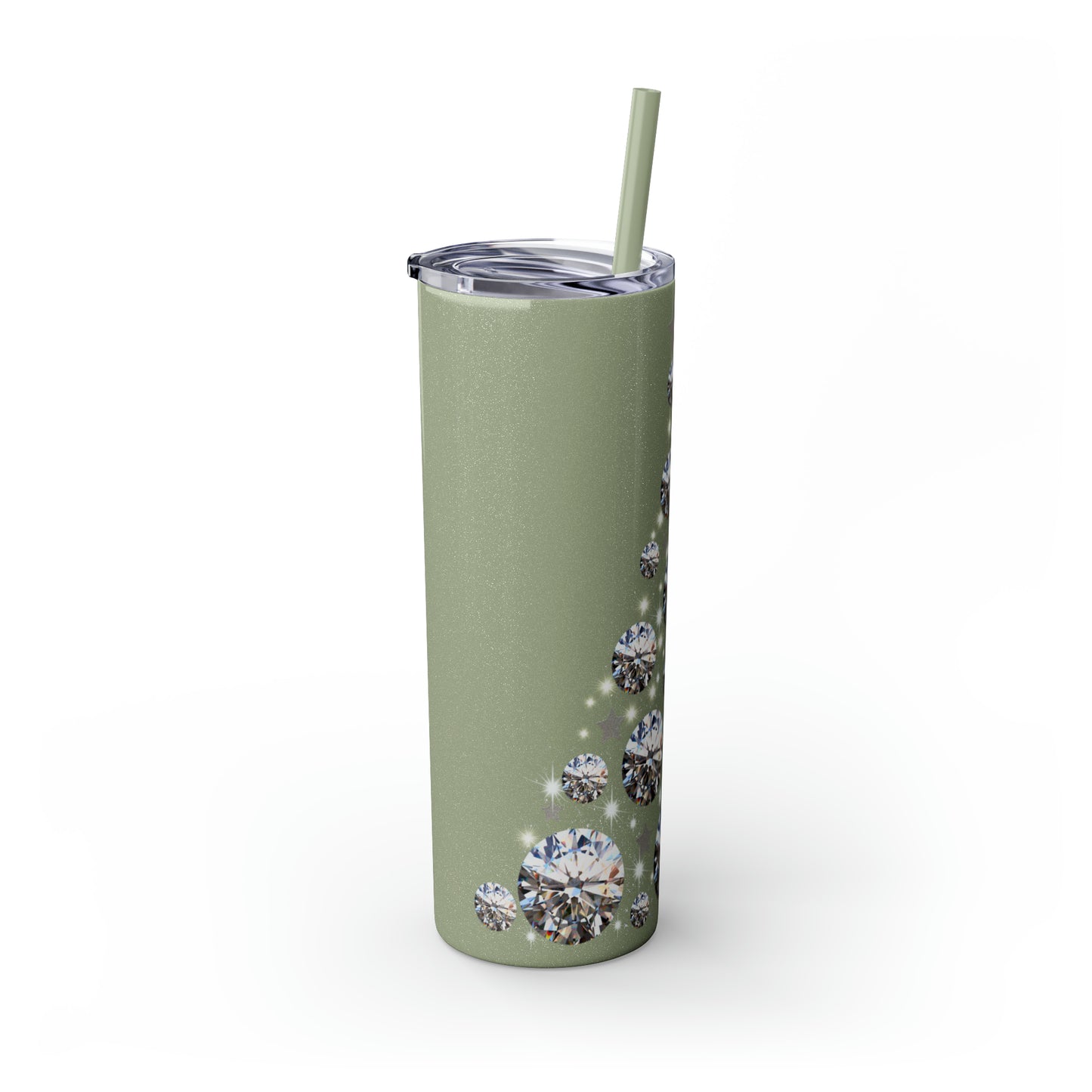 ~Glitter Tree~ Christmas Skinny Tumbler with Straw, 20oz