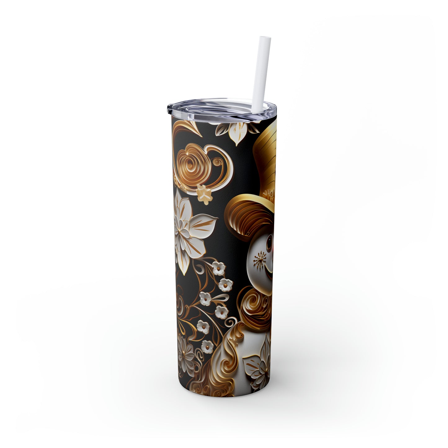 ~Gold Snowman~ Christmas Skinny Tumbler with Straw, 20oz