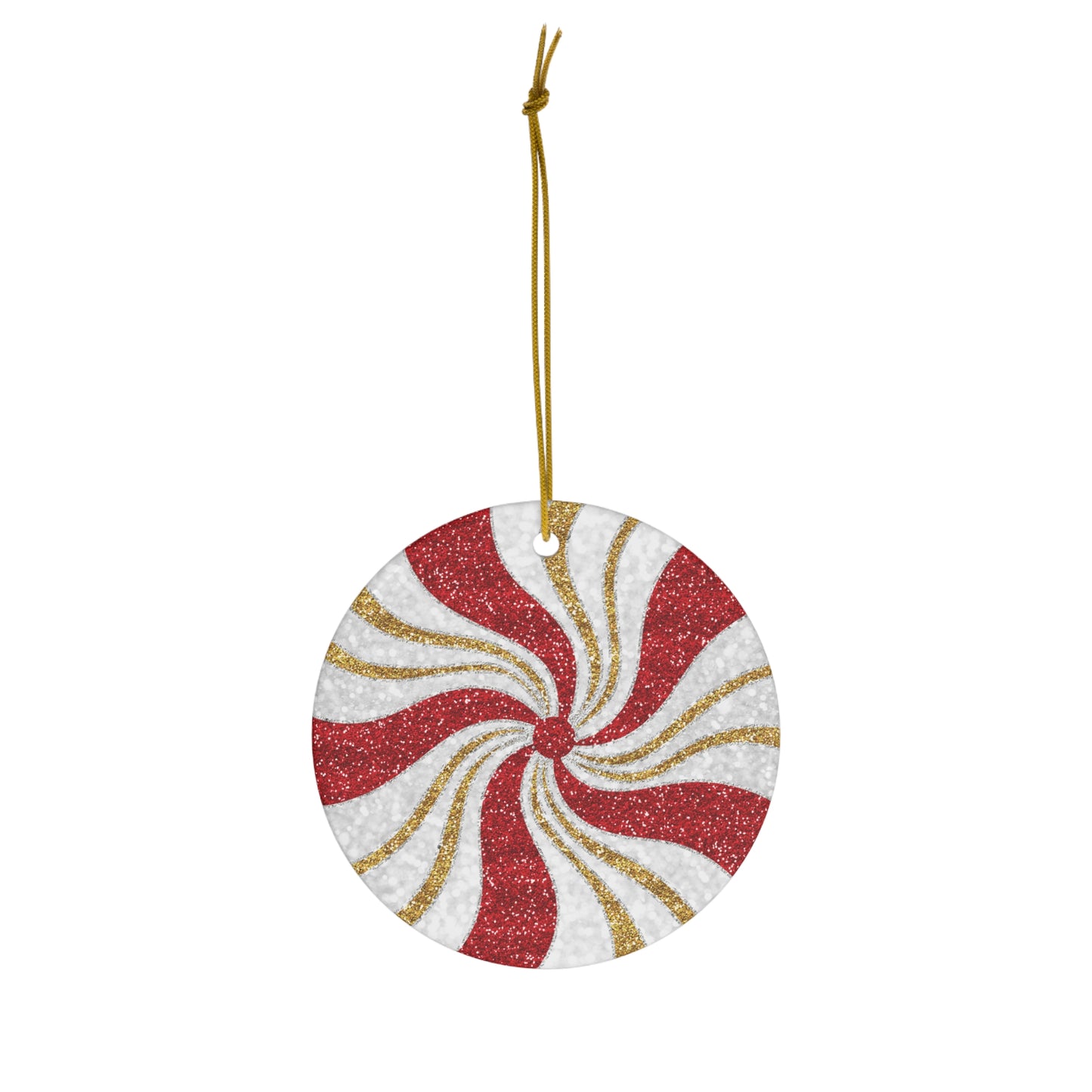 ~Red & Gold Peppermint Candy~ Ceramic Ornament