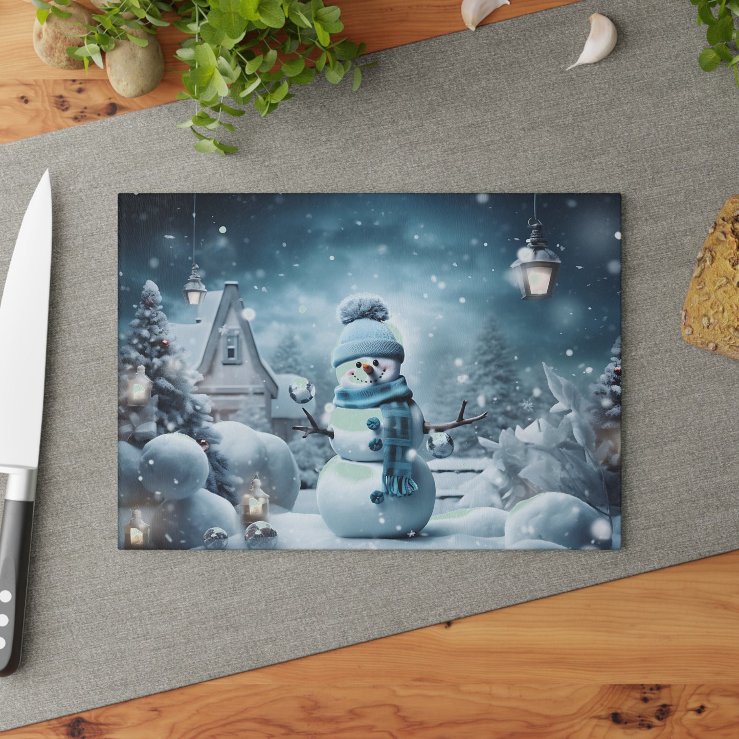 ~Blue Christmas Too~ Glass Cutting Board