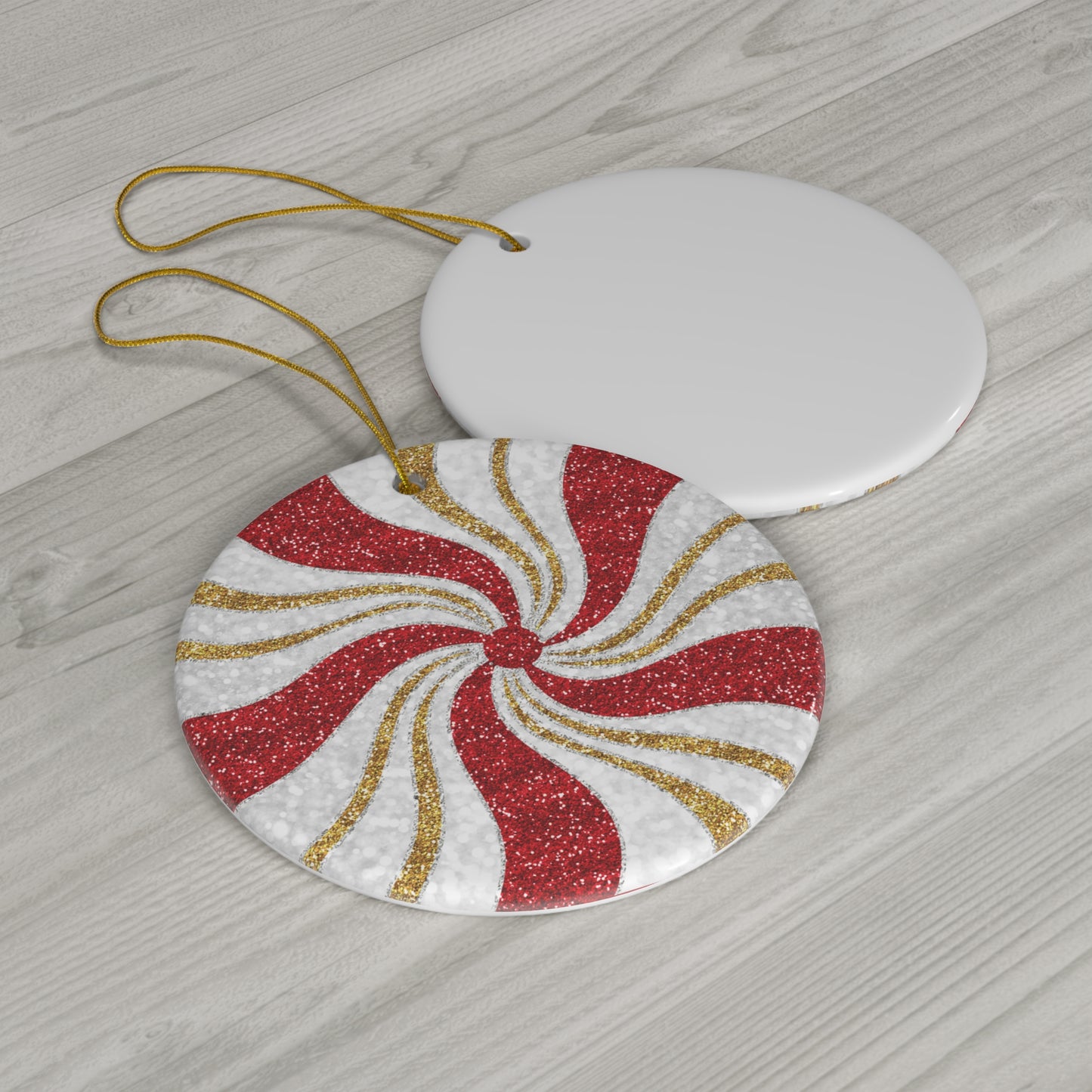 ~Red & Gold Peppermint Candy~ Ceramic Ornament