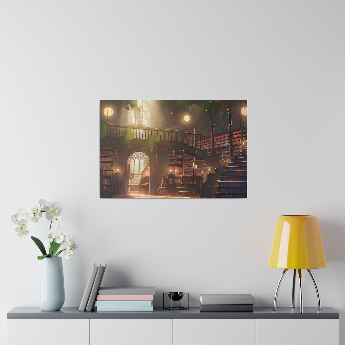 Dark Academia ~Dream Library~ Watercolor Print Matte Canvas, Stretched, 0.75"