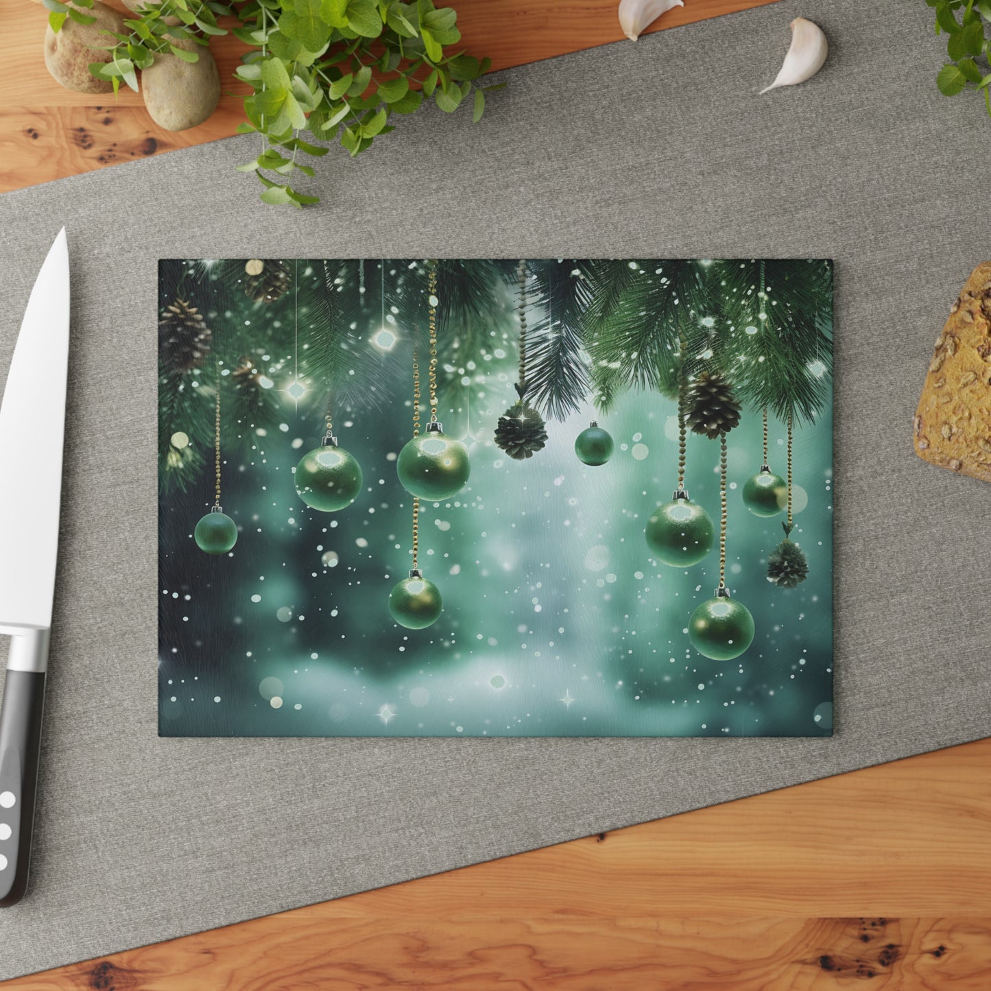 ~Green Ornaments~ Glass Cutting Board