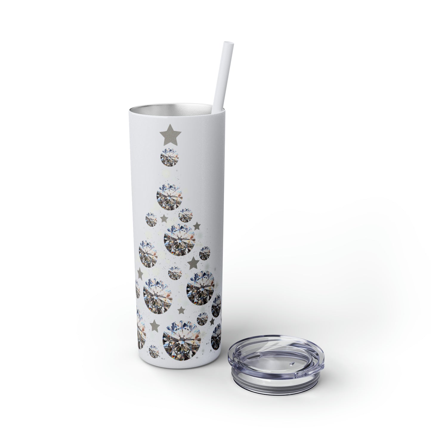 ~Glitter Tree~ Christmas Skinny Tumbler with Straw, 20oz