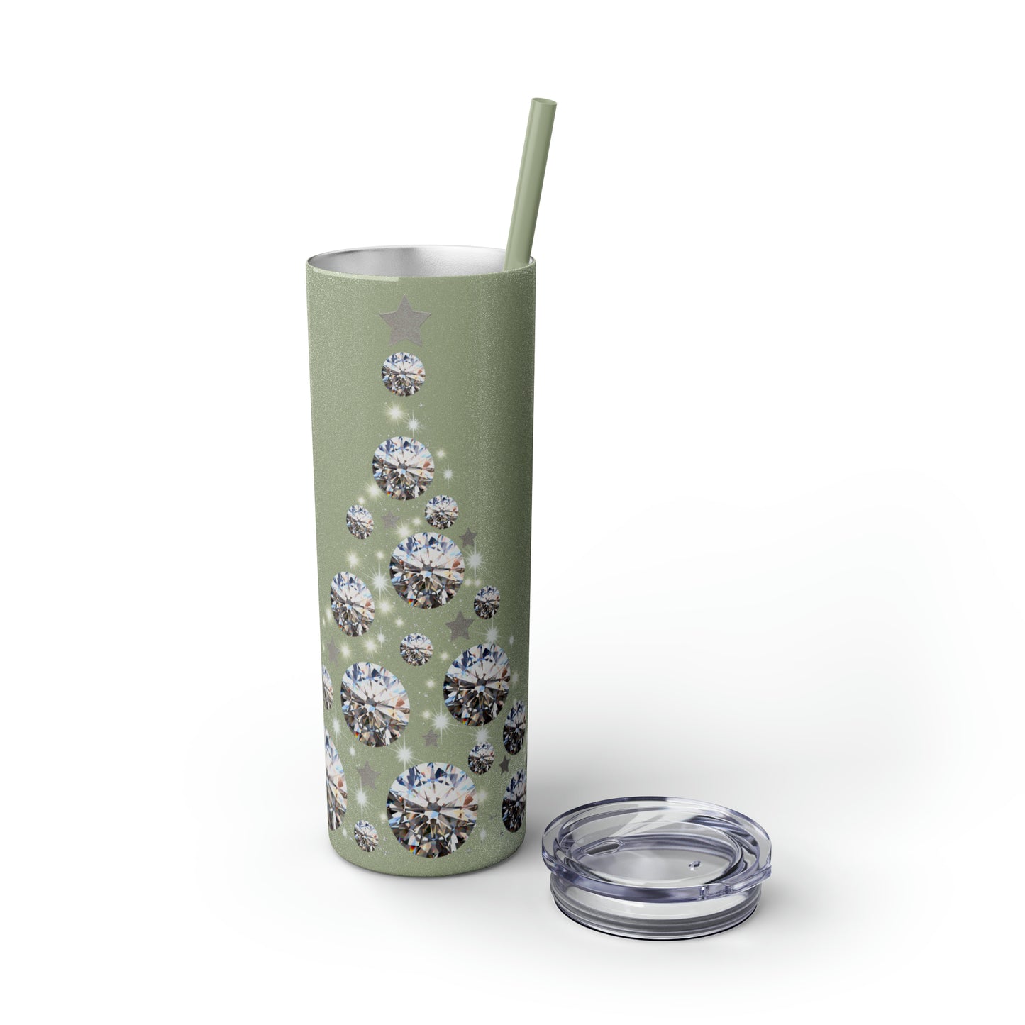 ~Glitter Tree~ Christmas Skinny Tumbler with Straw, 20oz