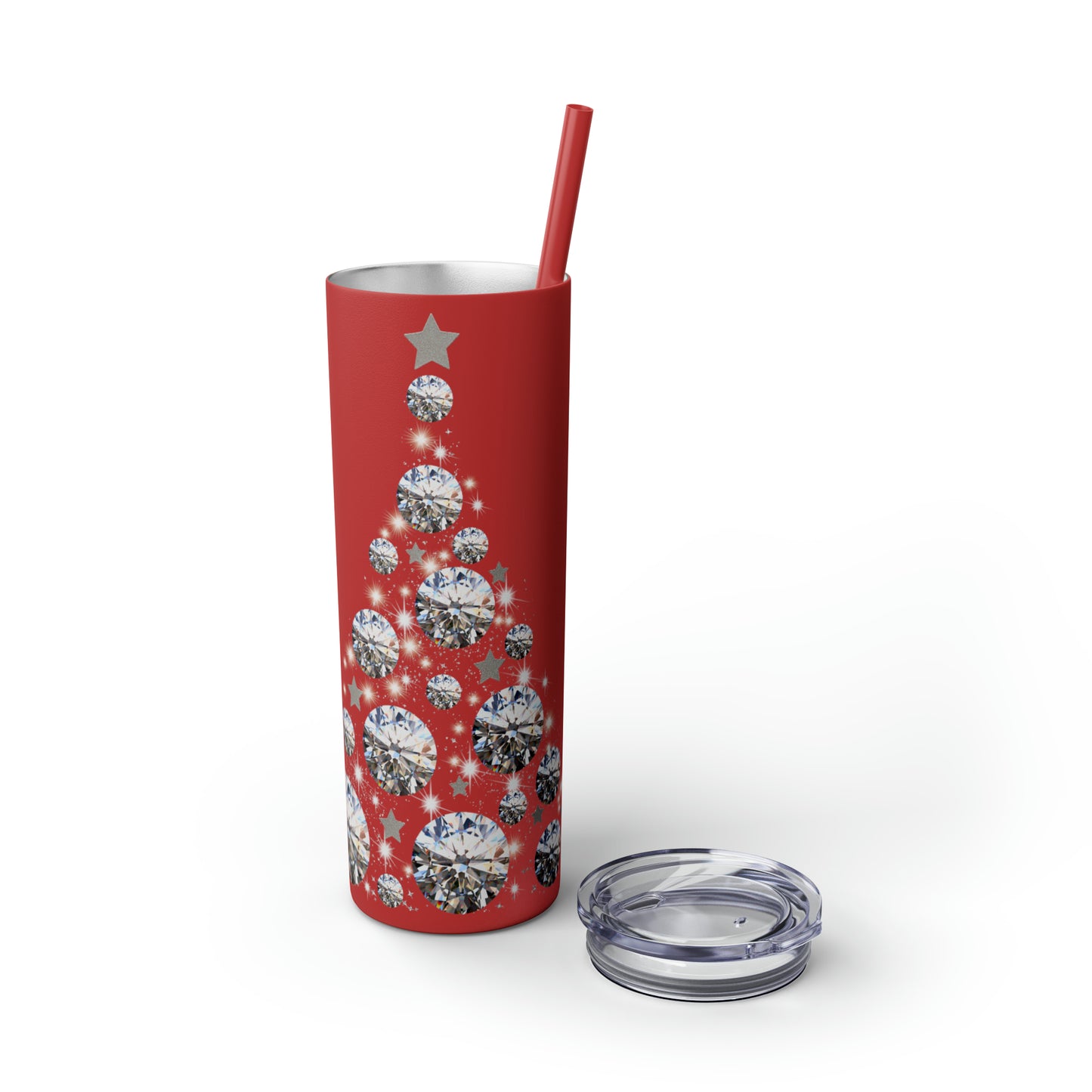~Glitter Tree~ Christmas Skinny Tumbler with Straw, 20oz