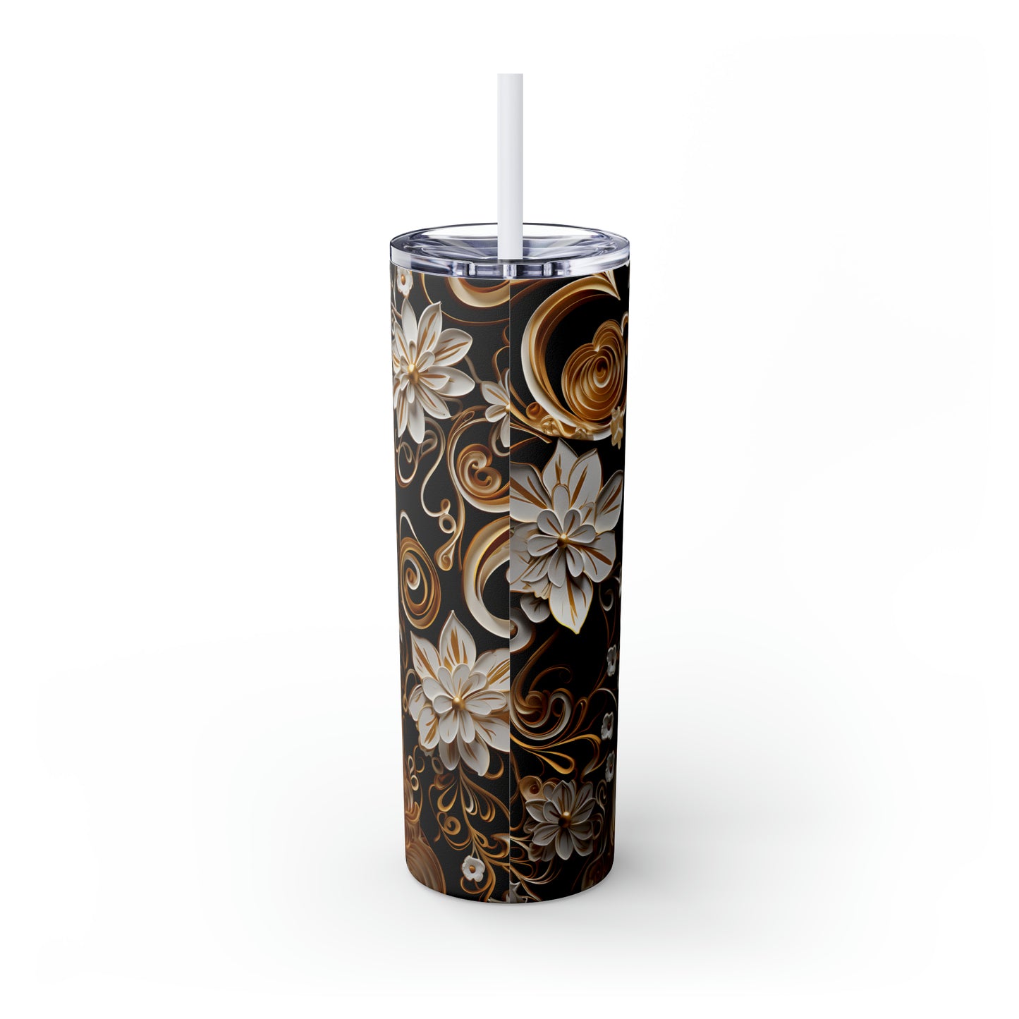 ~Gold Snowman~ Christmas Skinny Tumbler with Straw, 20oz