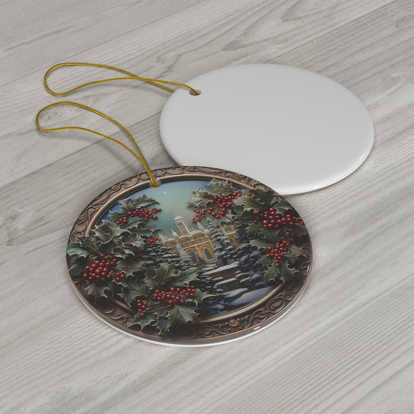~Golden Holly II~ Ceramic Ornament