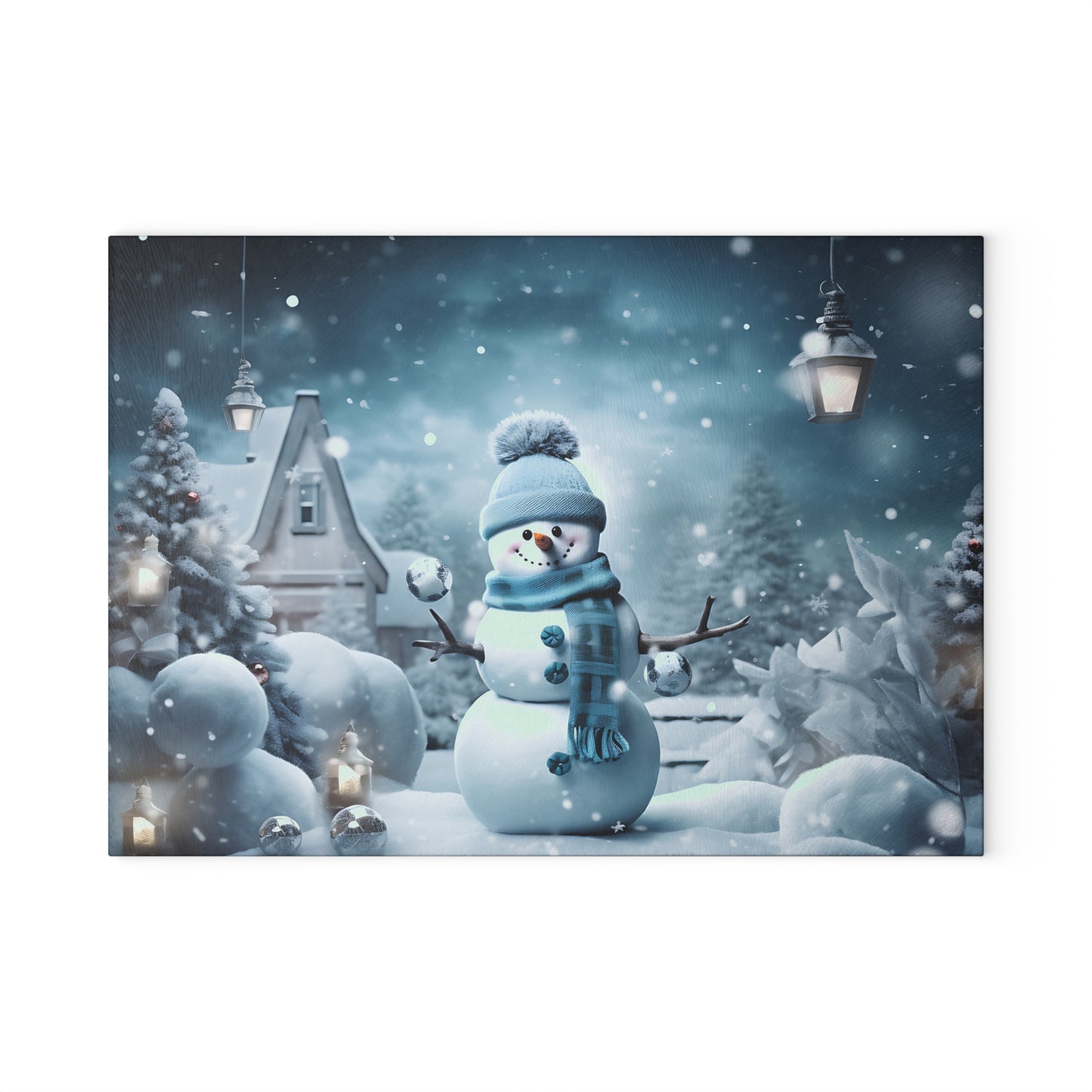 ~Blue Christmas Too~ Glass Cutting Board