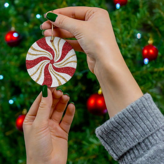 ~Red & Gold Peppermint Candy~ Ceramic Ornament