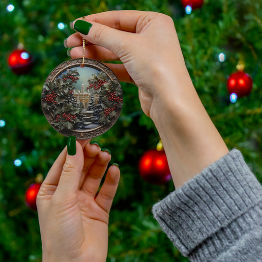 ~Golden Holly II~ Ceramic Ornament