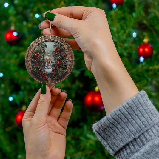 ~Golden Holly I~ Ceramic Ornament