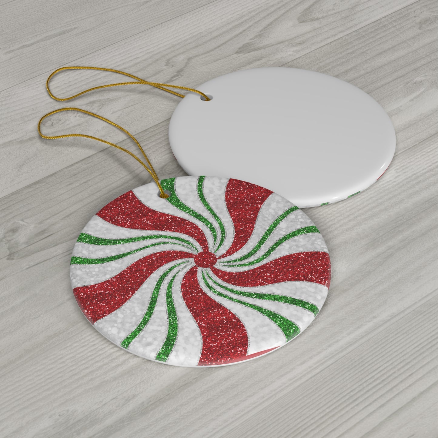 ~Red & Green Peppermint Candy~ Ceramic Ornament