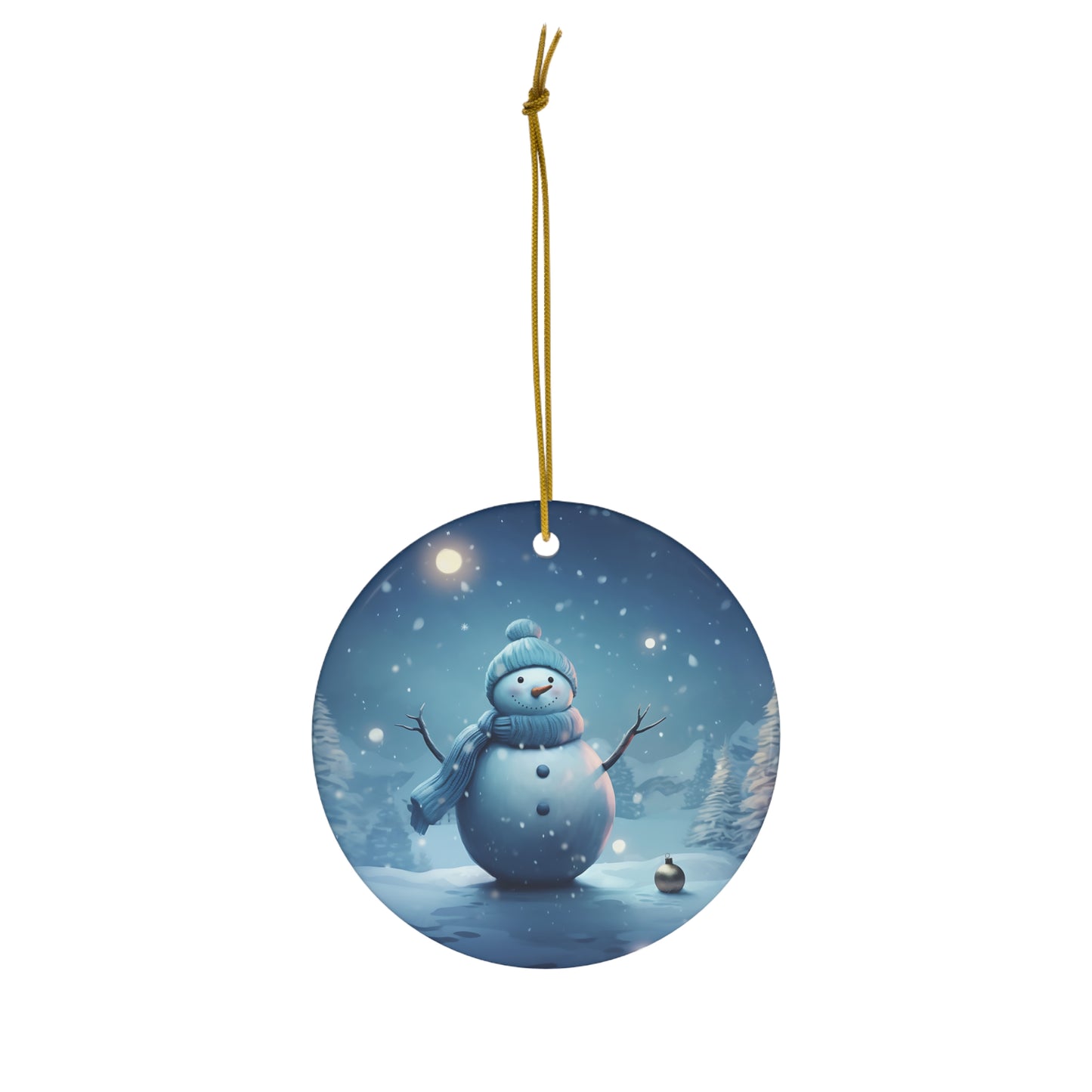 ~Snowman in Blue~ Ceramic Ornament