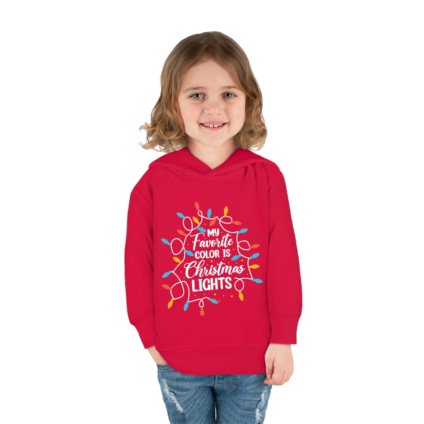 ~My Favorite Color is Christmas Lights~ 3D Christmas Toddler Pullover Fleece Hoodie by Rabbit Skins