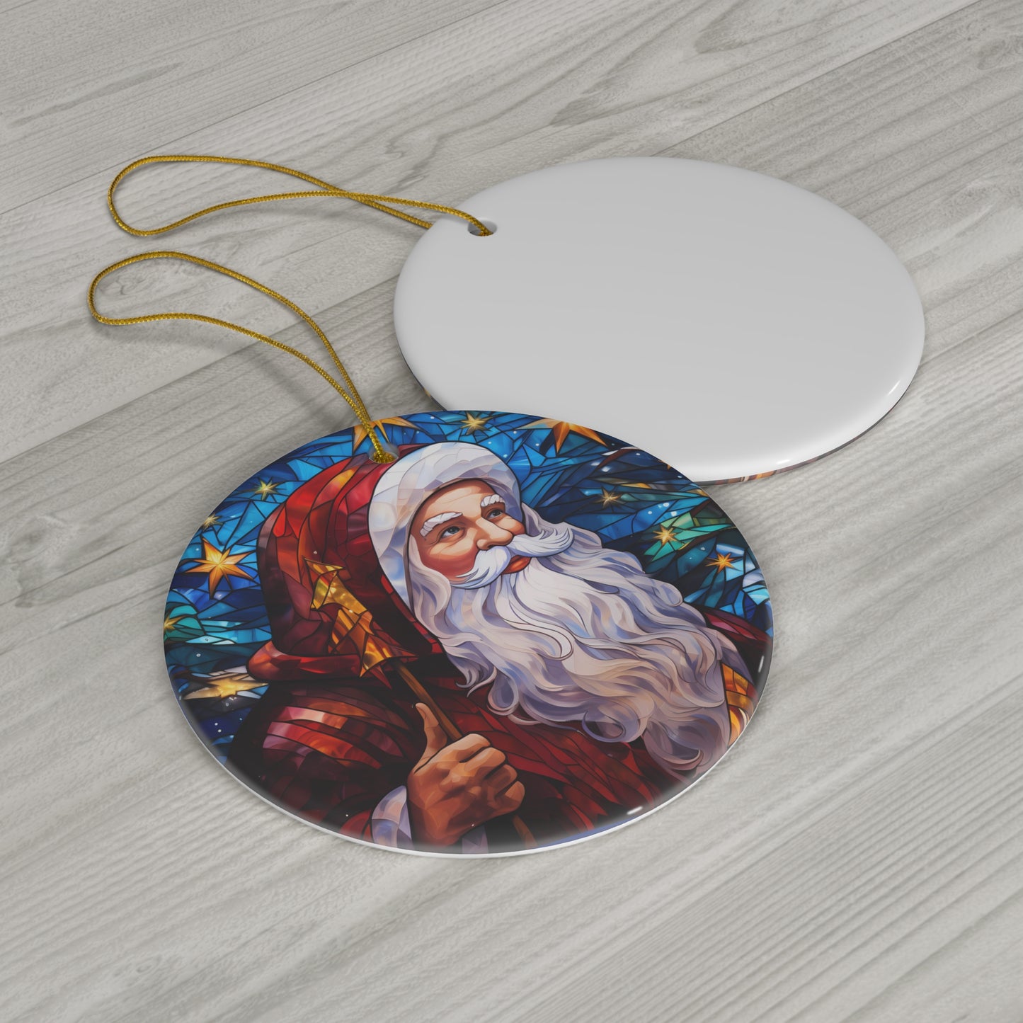 ~Stained Glass Santa~ Ceramic Ornament