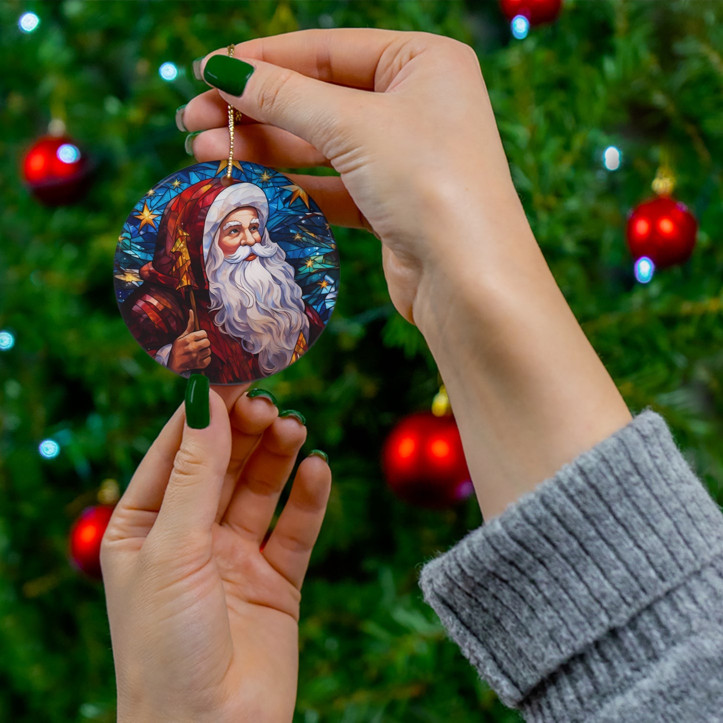 ~Stained Glass Santa~ Ceramic Ornament