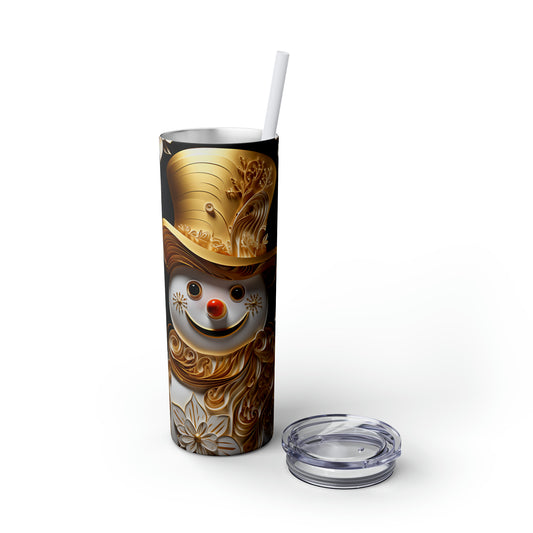 ~Gold Snowman~ Christmas Skinny Tumbler with Straw, 20oz