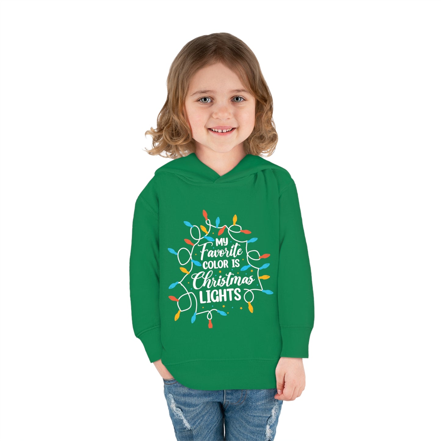 ~My Favorite Color is Christmas Lights~ 3D Christmas Toddler Pullover Fleece Hoodie by Rabbit Skins