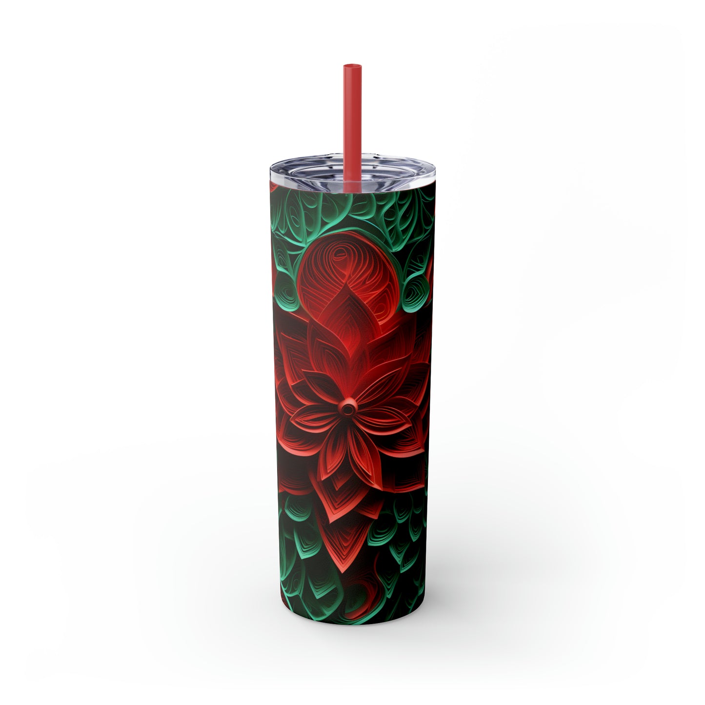 ~Pointsetia~ Christmas Skinny Tumbler with Straw, 20oz