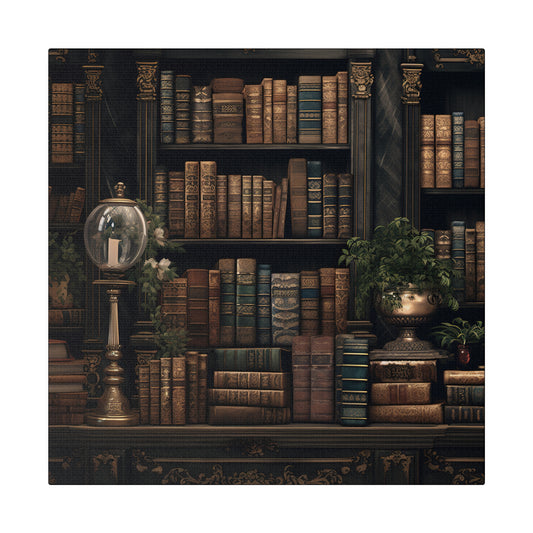 Dark Academia ~Vintage Library Shelves~ Print Matte Canvas, Stretched, 0.75"