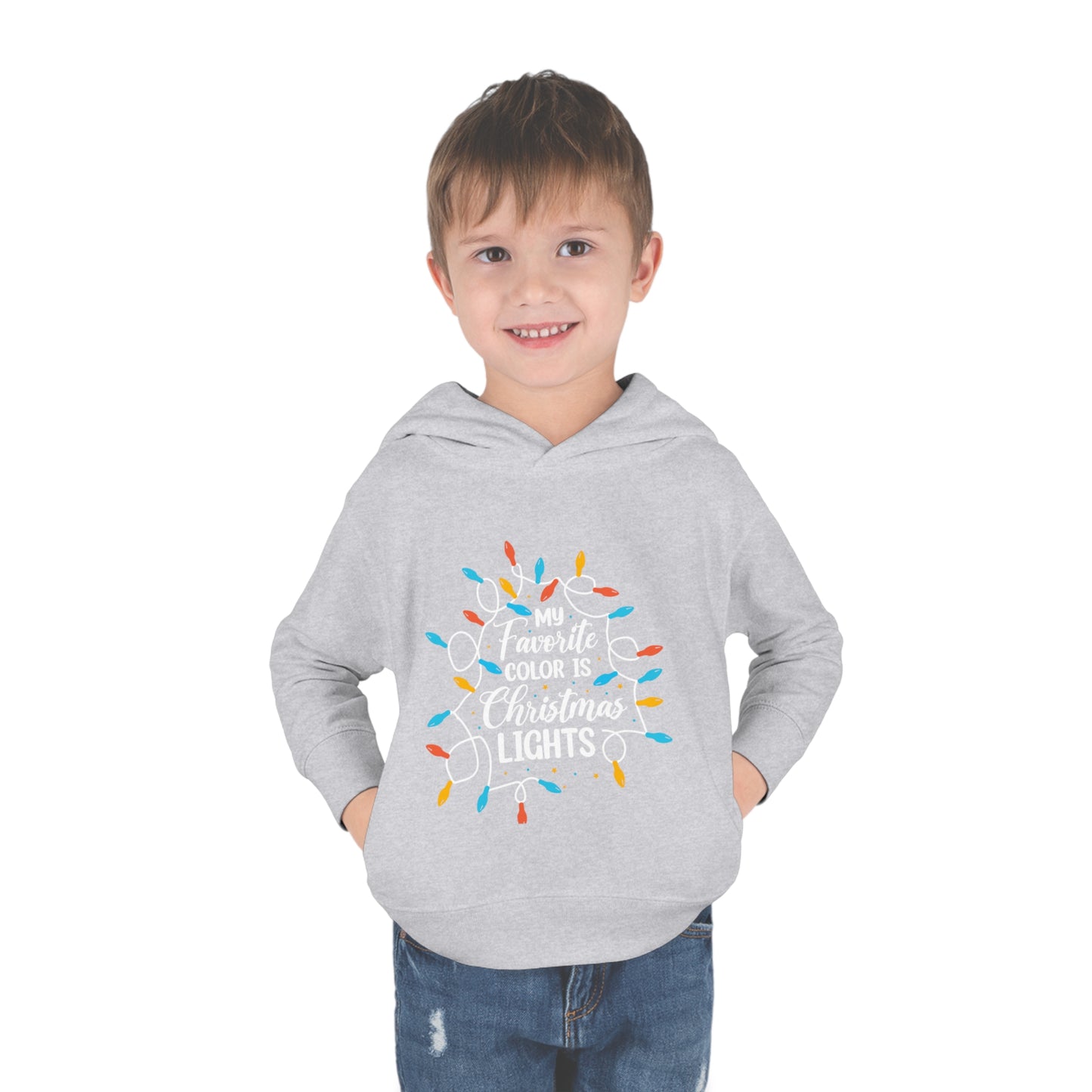 ~My Favorite Color is Christmas Lights~ 3D Christmas Toddler Pullover Fleece Hoodie by Rabbit Skins