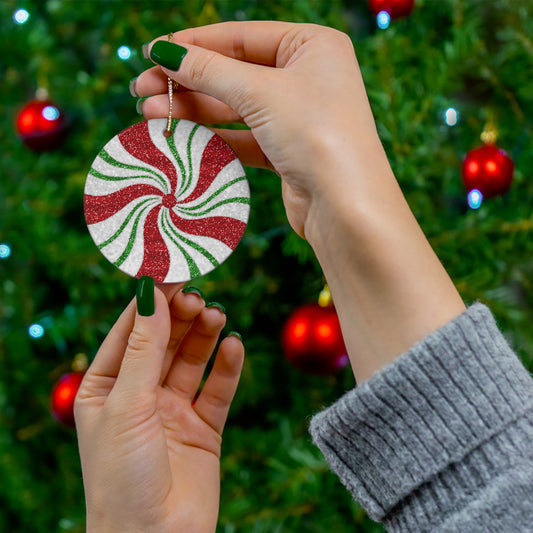 ~Red & Green Peppermint Candy~ Ceramic Ornament