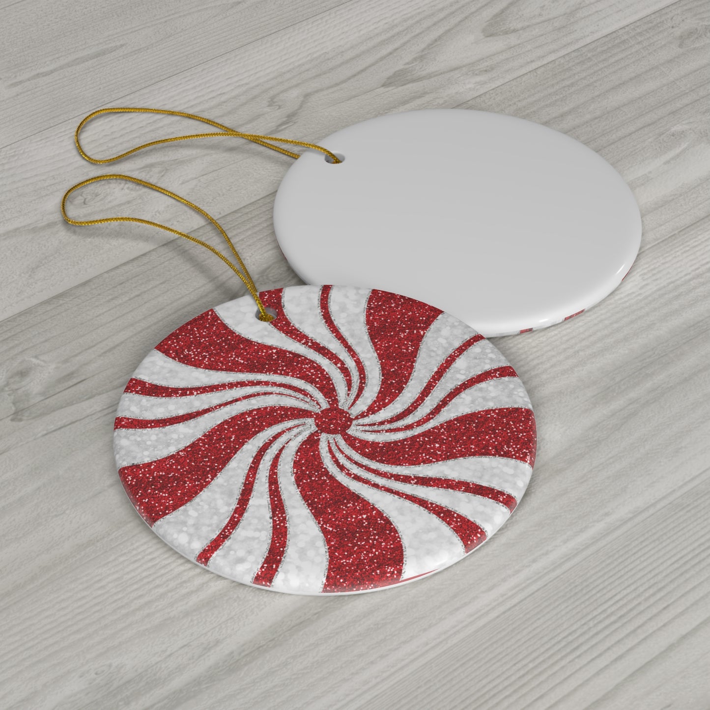 ~Red Spiral Peppermint Candy~ Ceramic Ornament