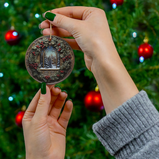 ~Golden Holly III~ Ceramic Ornament