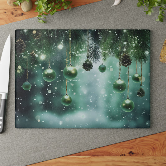 ~Green Ornaments~ Glass Cutting Board