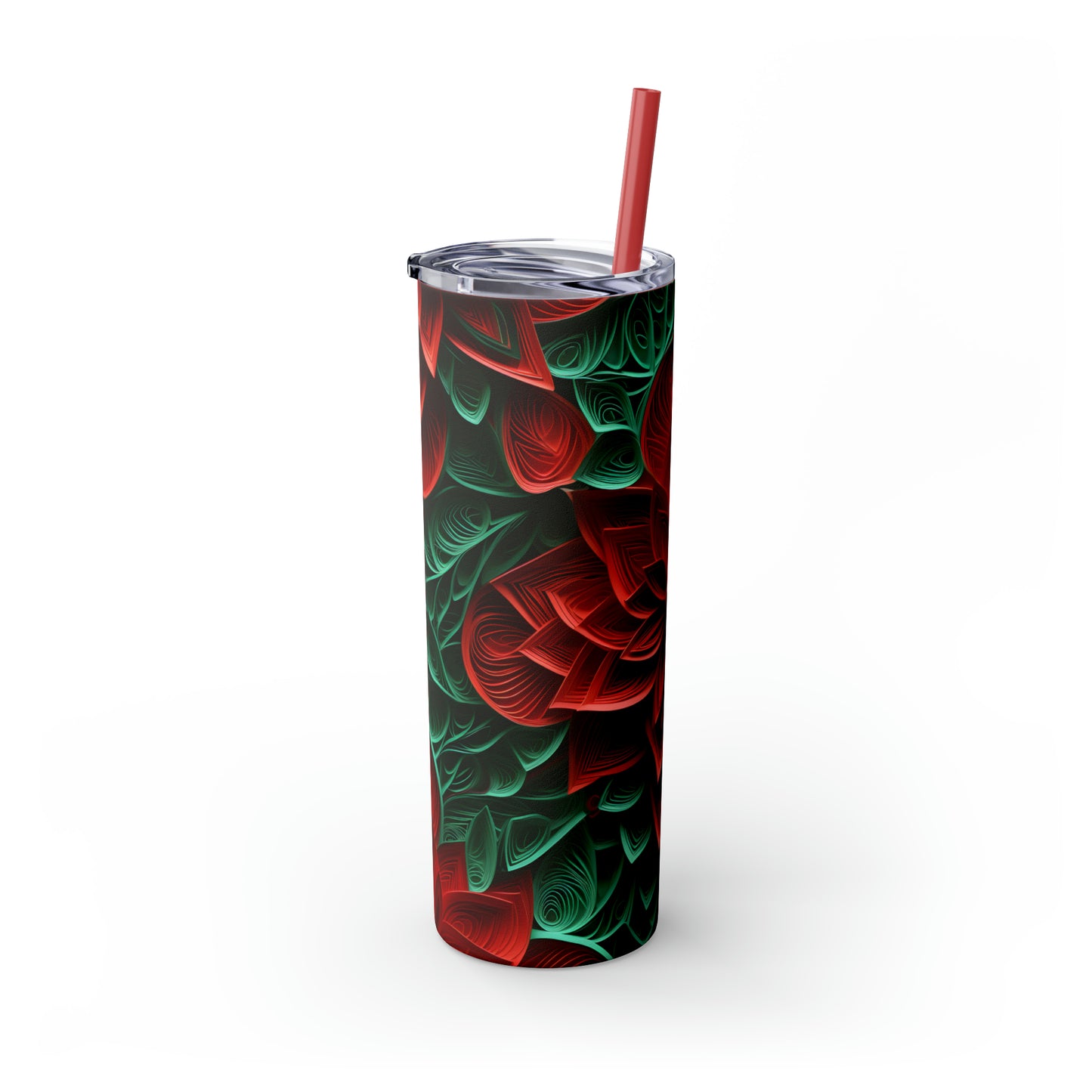 ~Pointsetia~ Christmas Skinny Tumbler with Straw, 20oz