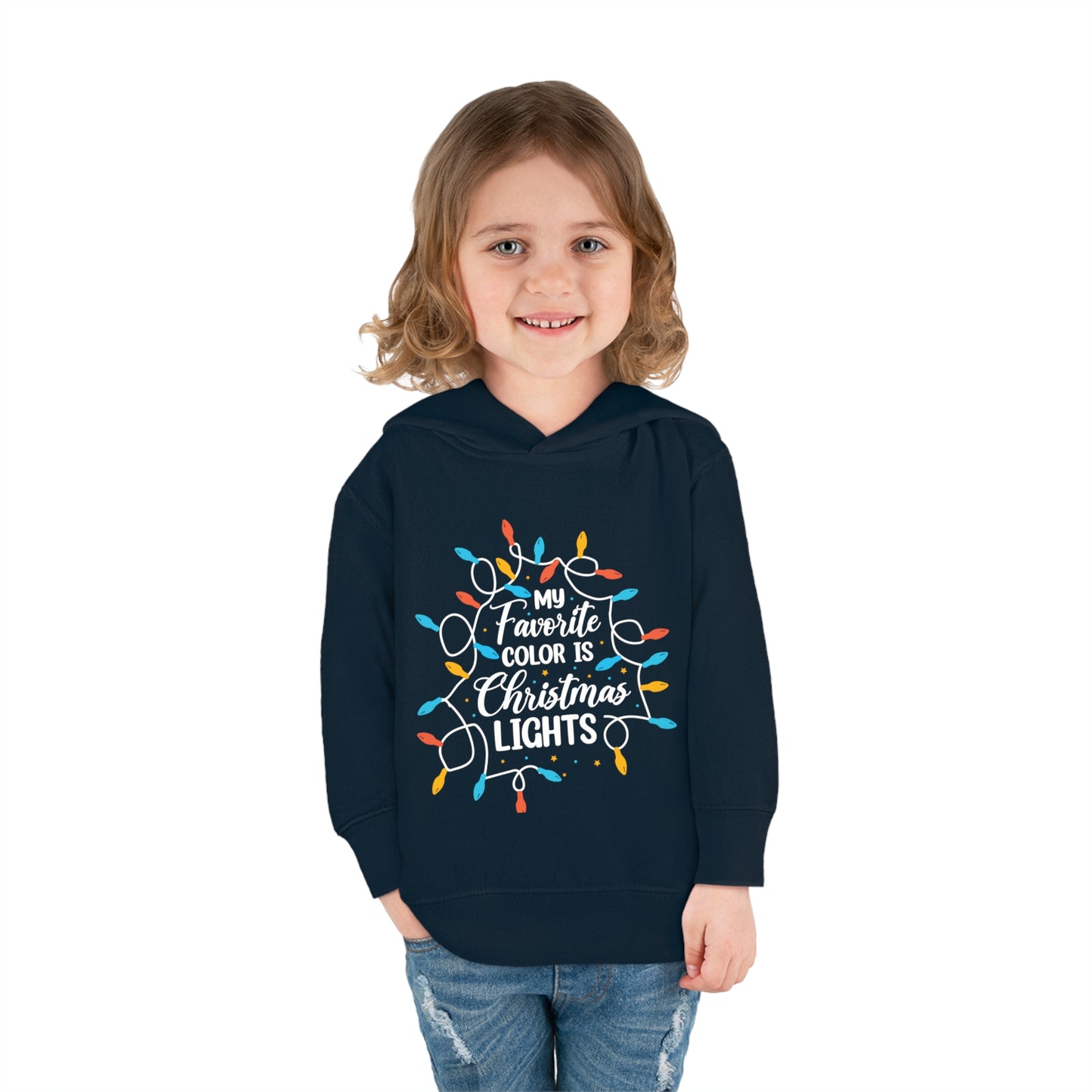 ~My Favorite Color is Christmas Lights~ 3D Christmas Toddler Pullover Fleece Hoodie by Rabbit Skins