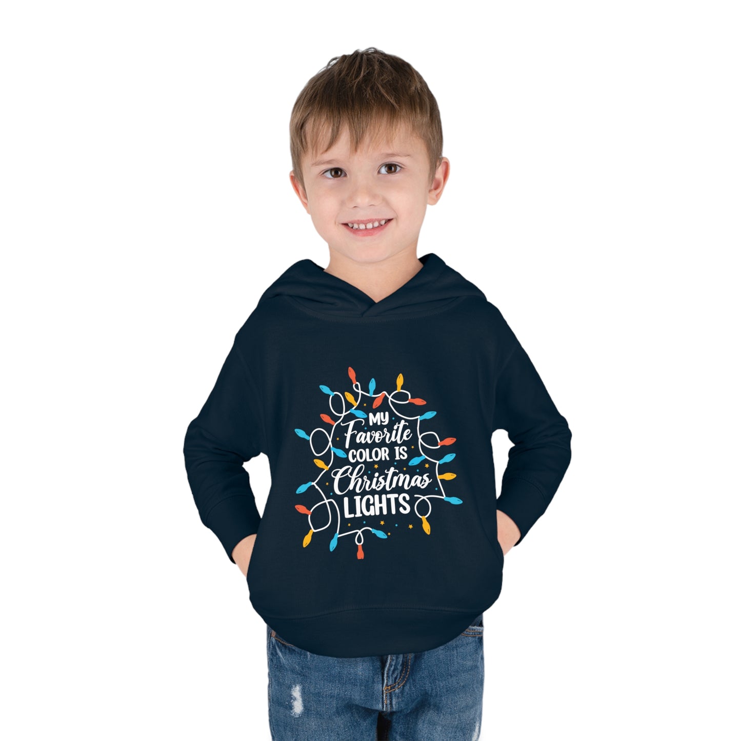 ~My Favorite Color is Christmas Lights~ 3D Christmas Toddler Pullover Fleece Hoodie by Rabbit Skins